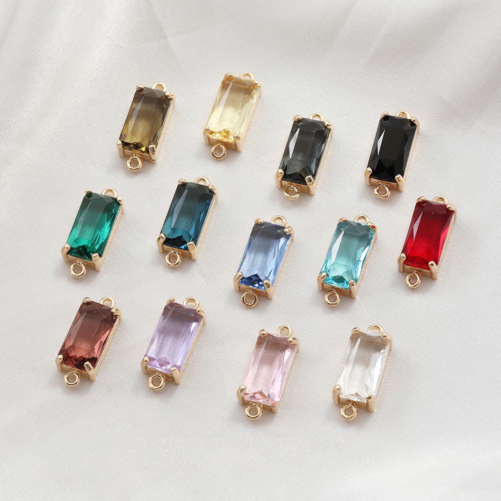 Jewelry Making Glasses - 4PCS Glass Rectangle Connectors Pendant Charms